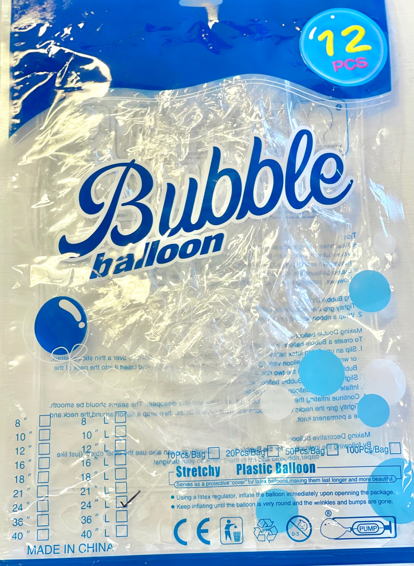 24" Clear Orb Plastic Balloons (12 PCS PACK)