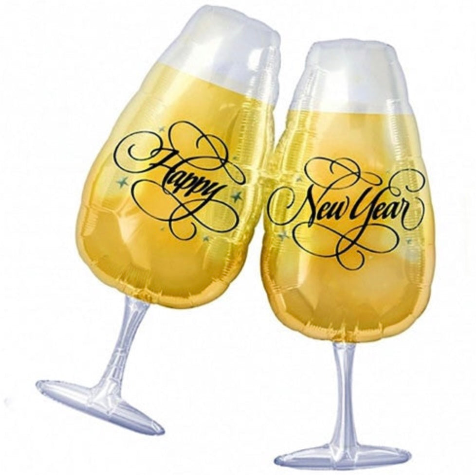 30” Champagne Glasses - Happy New Year Mylar