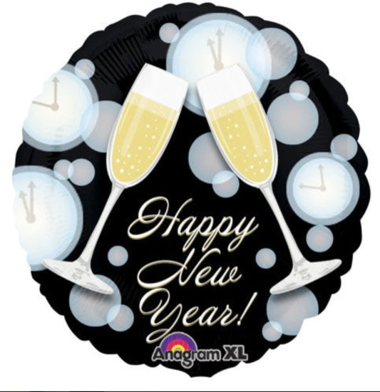 18” Happy New Year champagne circle Mylar