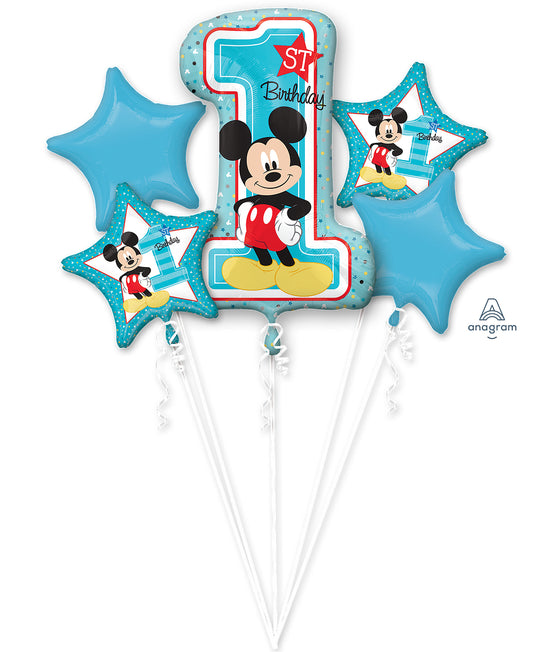 Foil Mickey Mouse 1st Birthday Balloon Bouquet 5pc