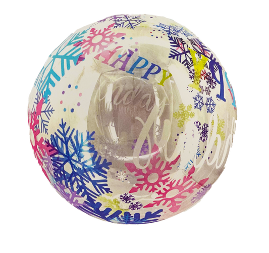 15" Snowflake happy Birthday Clear Plastic BOBO Balloon (NEEDS TO BE SEALED)